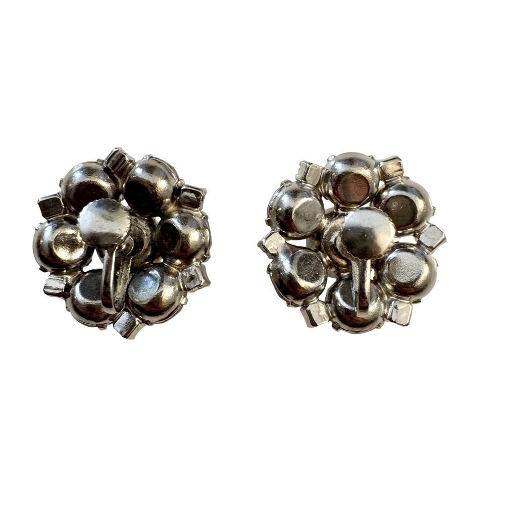 Vintage Round Diamante Rhinestone Statement Earrings Cluster Glam Sparkly Glitz - Picture 10 of 11